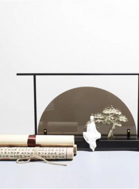 新中式禅意风景屏风摆件样板间书房玄关酒店博古架茶室家居软装饰