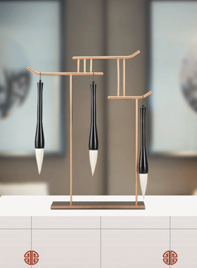 新中式毛笔架摆件样板房间家居客厅书房办公室会所书桌面软装饰品