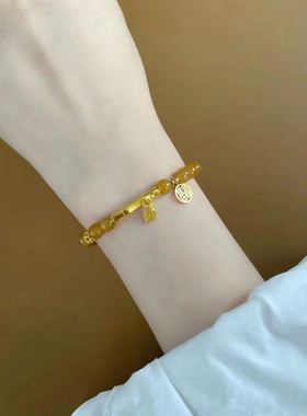 新款网红古风和田玉黄金色竹节手