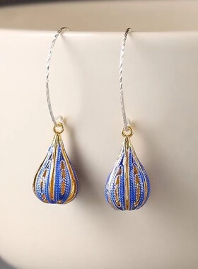 珐琅耳环气质长款耳坠镀银中式复