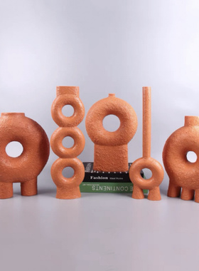 简约现代黑白色树脂几何圆圈插花摆件花器餐厅客厅茶几电视柜摆设