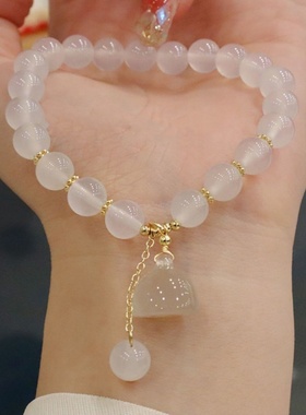 新款网红直播白玛瑙手链莲蓬吊坠手串白茶清欢清新显白闺蜜手饰