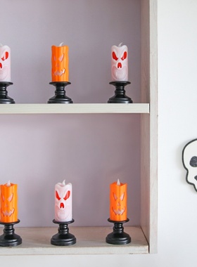 万圣节装饰南瓜烛台灯LED电子蜡烛灯恐怖装饰道具骷髅灯烛台摆件