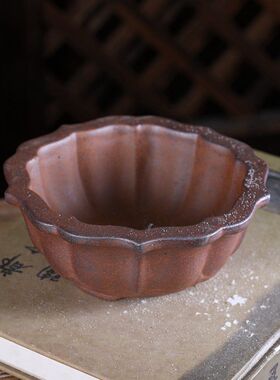 宜兴紫砂大号花盆 柴烧复古中式 莲花方 王飞款 盆景绿植桌面