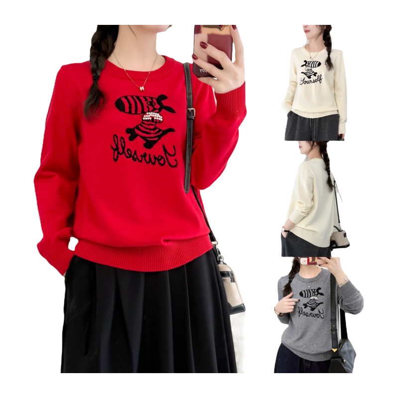 大码女装遮肚子韩版重工钉珠卡通刺绣长袖针织衫宽松百搭显瘦上衣,淘宝优惠券,粉丝福利购,淘宝优惠卷