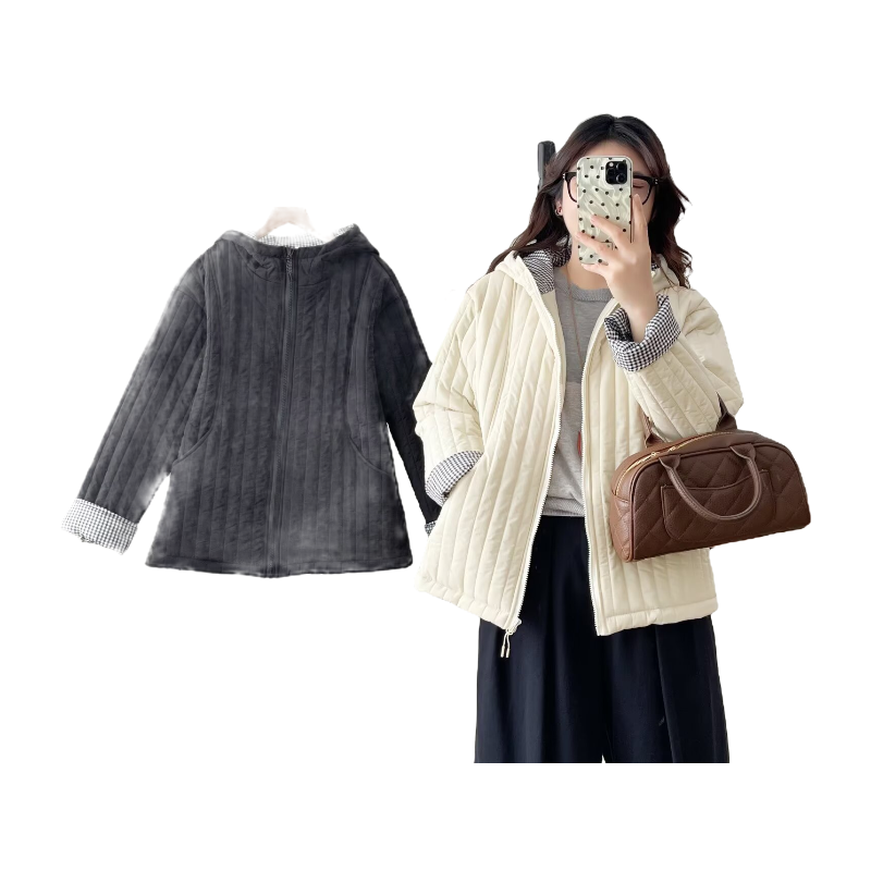 大码女装遮肚子秋冬连帽棉衣短外套宽松休闲保暖棉服夹克上衣2521 - 图3