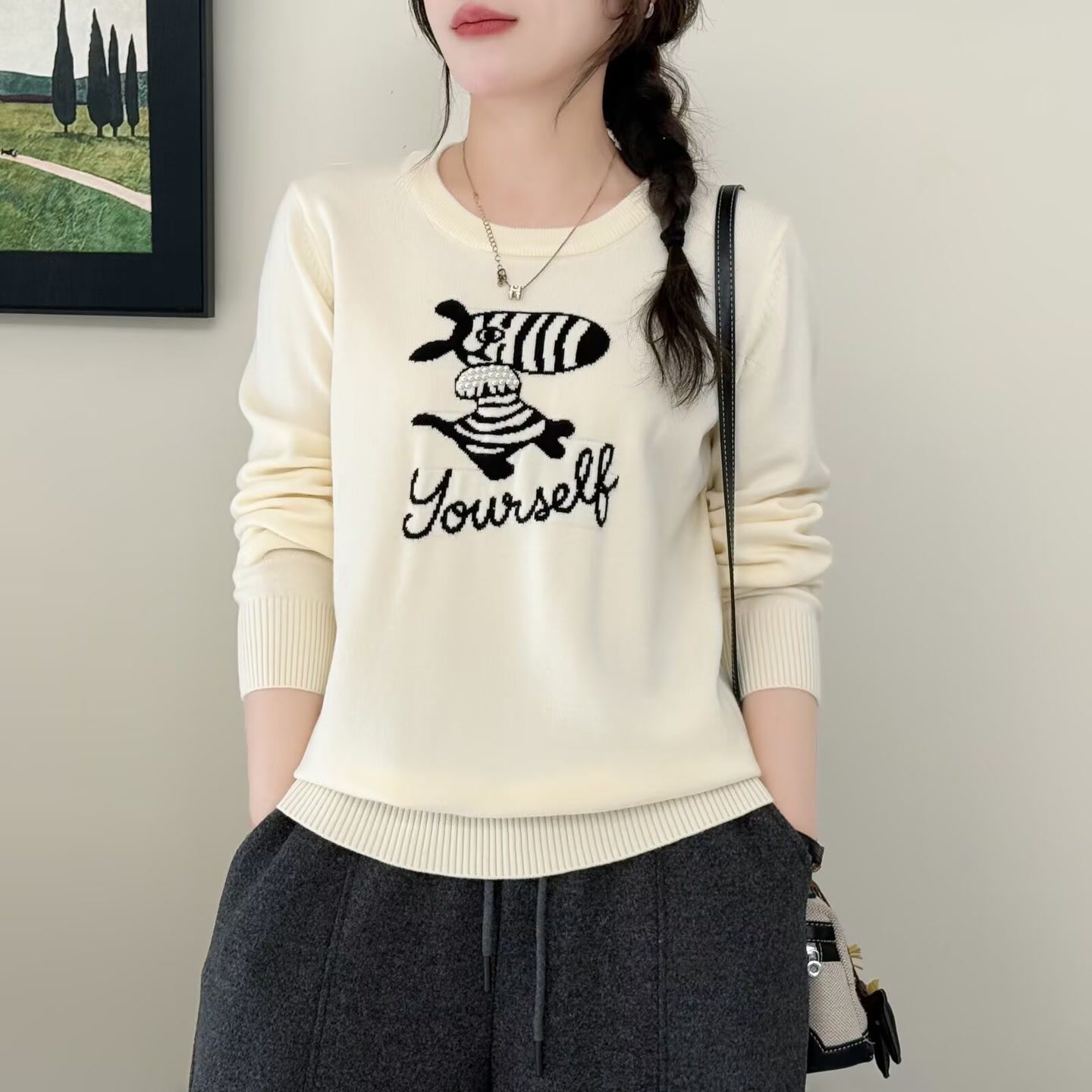 大码女装遮肚子韩版重工钉珠卡通刺绣长袖针织衫宽松百搭显瘦上衣,淘宝优惠券,粉丝福利购,淘宝优惠卷