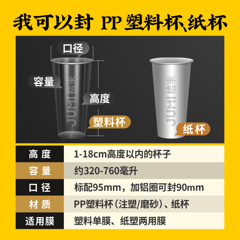 桔米自动卷膜封口机饮料豆浆18cm高杯半自动奶茶封口机饮料封杯机 - 图2