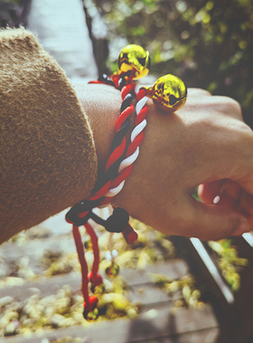 陌夏有故事日式阴阳师注连绳红白黑红双色男女大铃铛可调节手链