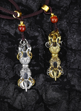 S925银做旧复古帕拉杵王吊坠挂坠五股金刚杵愤怒莲师项坠银铜可选