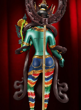 尼泊尔工艺彩绘绿度母站像居家供桌摆件绿度母菩萨手工錾刻铜佛像