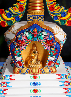 菩提塔铜彩绘菩提塔精美塔佛塔家用供奉摆件宝塔大号高53cm