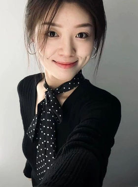 2025年春夏季舒适黑色波点丝巾轻奢高档小方巾女系脖发带春季新款