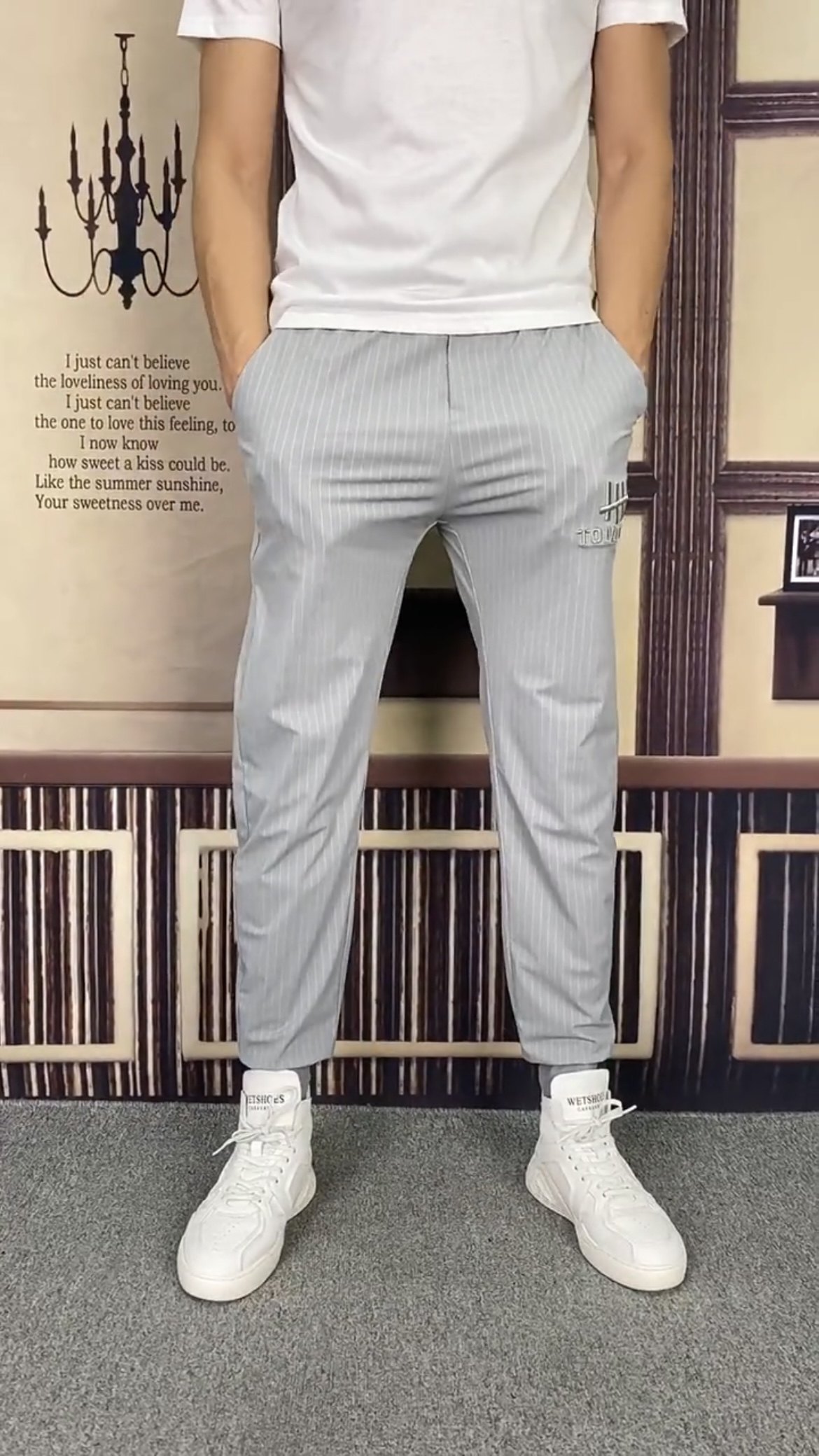 9960夏季冰丝条纹休闲裤薄款弹力宽松小脚潮流裤子男哈伦裤长裤帅,淘宝优惠券,粉丝福利购,淘宝优惠卷