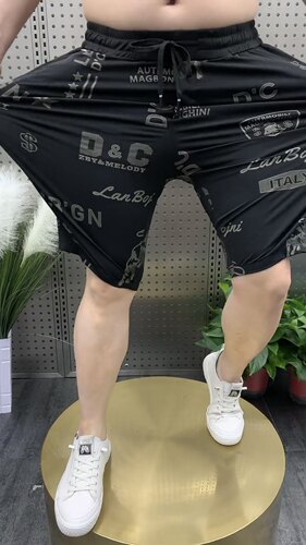 夏季男士冰丝短裤男外穿运动裤休闲裤宽松沙滩面膜裤五分裤男短裤 - 图1