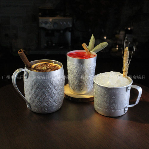 调酒莫斯科骡子杯鸡尾酒锡杯薄荷朱丽普杯刻花轻薄特调带把手酒杯 - 图1