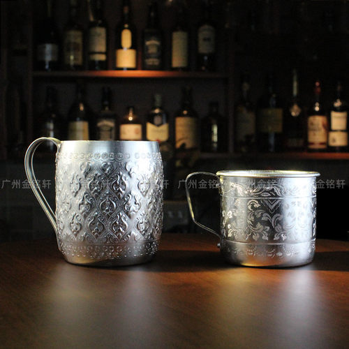 调酒莫斯科骡子杯鸡尾酒锡杯薄荷朱丽普杯刻花轻薄特调带把手酒杯 - 图2