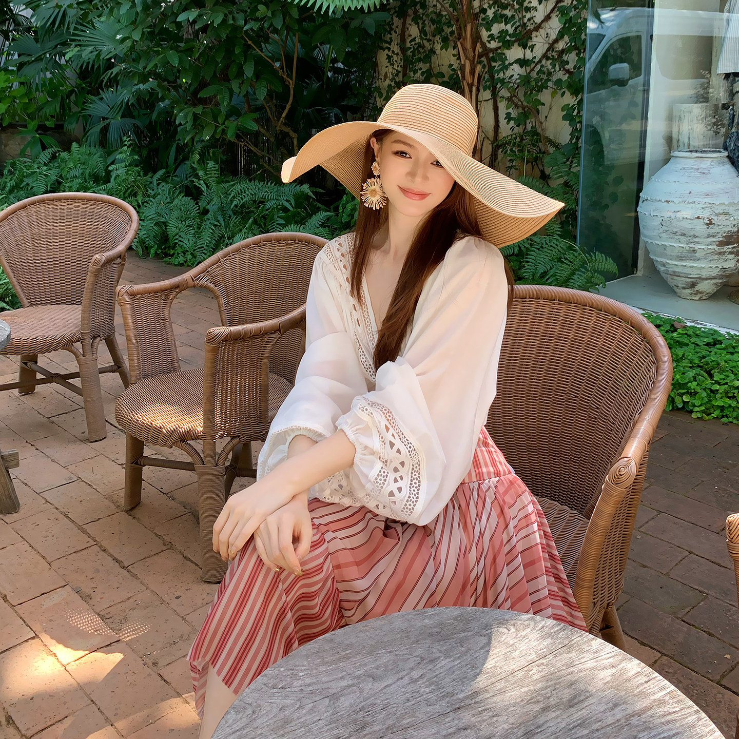 Lienni2026新款拼接蕾丝中长袖上衣女高腰显瘦水溶刺绣半身裙套装,淘宝优惠券,粉丝福利购,淘宝优惠卷