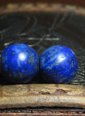 老青金石桶珠一对12×11mm