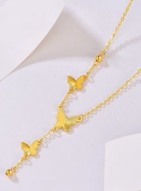 法式冷淡风古法金蝴蝶流苏项链女温柔百搭小众设计钛钢锁骨链饰品