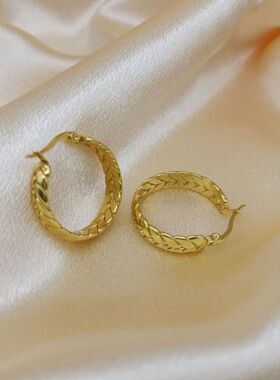 秋季耳环钛钢不掉色麦穗编织款气质耳饰品女式耳钉几何