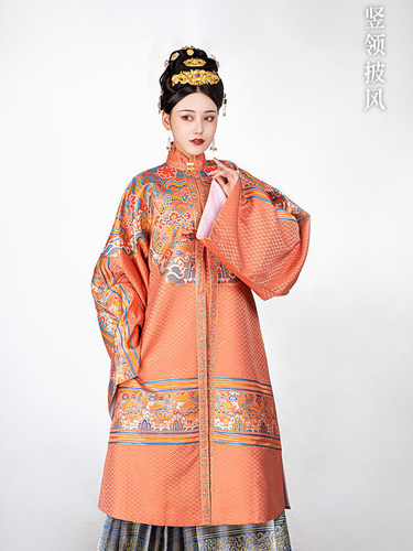 汉客丝路仿妆花织金凤穿牡丹纹云肩通袖圆领袍盖头霞帔明制汉服A - 图2