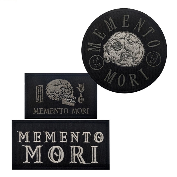 3D立体刺绣魔术贴章MEMENTO MORI骷髅纪念警告补丁背包贴章带毛面 - 图0