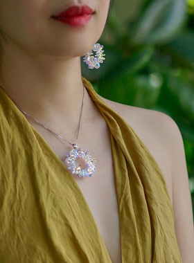 陌上桑S925银项链女水晶花环花朵吊坠手工高级感轻奢配饰森系原创