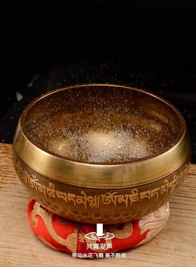 藏村颂钵 尼泊尔手工麟纹佛音钵 雕花摆件铜馨瑜珈音疗静心钵盂