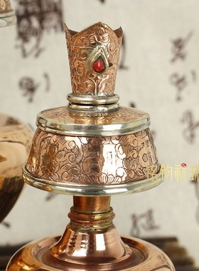 红铜无嘴贲巴壶全手工雕花净水瓶文巴壶民族风装饰品藏族家用摆件