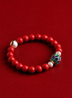朱砂8mm鸿运手串 原创本命年虎年珐琅彩好运红色手链女款复古单圈