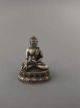纯白铜鎏银藏式随身摆件药师佛小寸佛