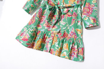 2024 ລະດູຮ້ອນຂອງແມ່ຍິງແບບເກົາຫຼີ Retro Print Temperament Lapel Single Breasted High Waist Tie Slimming Versatile Shirt Skirt