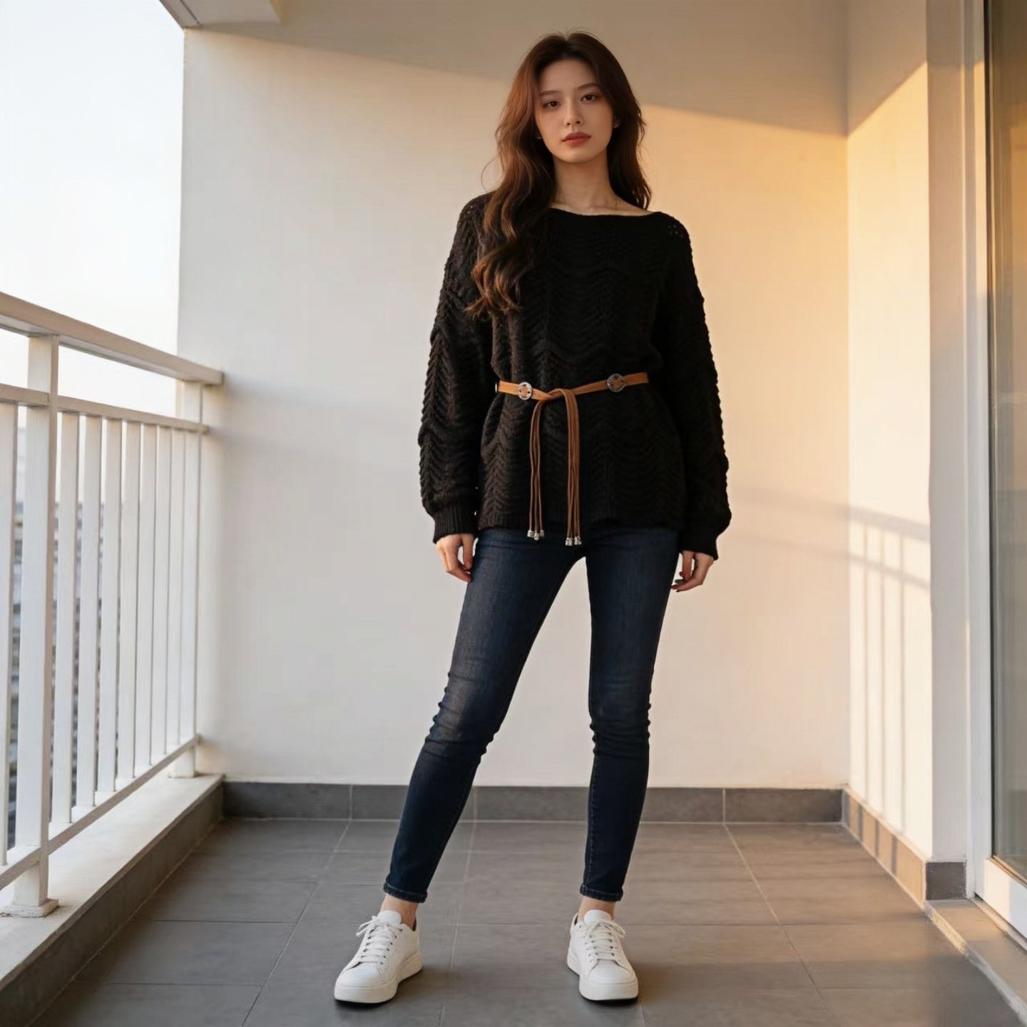 2025秋冬新款加厚镂空针织毛衣女宽松慵懒风皮质绑带显瘦外穿上衣,淘宝优惠券,粉丝福利购,淘宝优惠卷