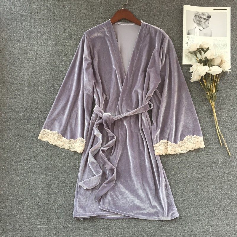 睡袍金丝绒女春秋空调房蕾丝搭吊带裙套装可外穿冬季纯色性感浴袍,淘宝优惠券,粉丝福利购,淘宝优惠卷