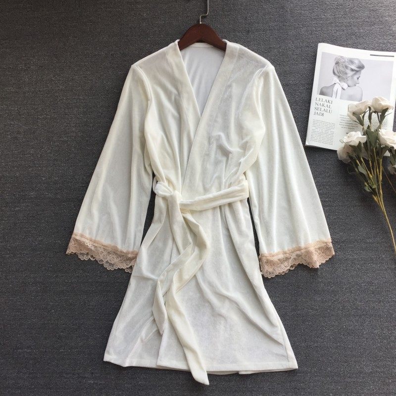 睡袍金丝绒女春秋空调房蕾丝搭吊带裙套装可外穿冬季纯色性感浴袍,淘宝优惠券,粉丝福利购,淘宝优惠卷