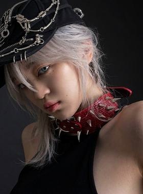 【恶龙咆哮】小众凹造型尖钉铆钉皮项圈朋克颈链锁骨链男女choker