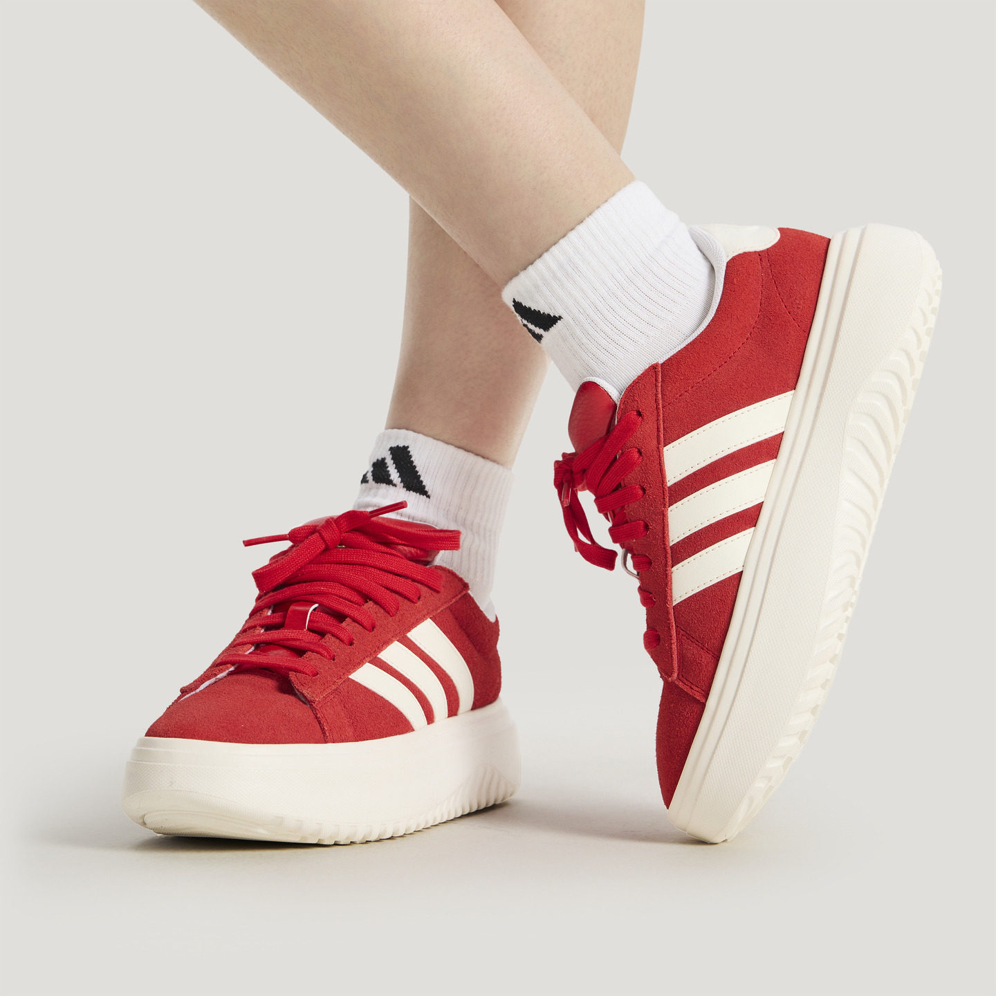 GRAND COURT PLATFORM新年款厚底运动休闲板鞋女adidas阿迪达斯,淘宝优惠券,粉丝福利购,淘宝优惠卷