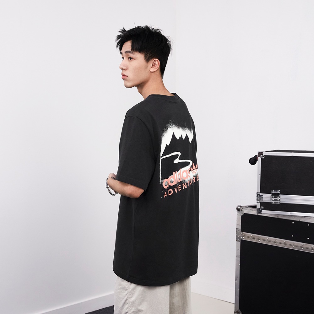宽松印花纯棉运动上衣圆领短袖T恤男装夏季adidas阿迪达斯三叶草