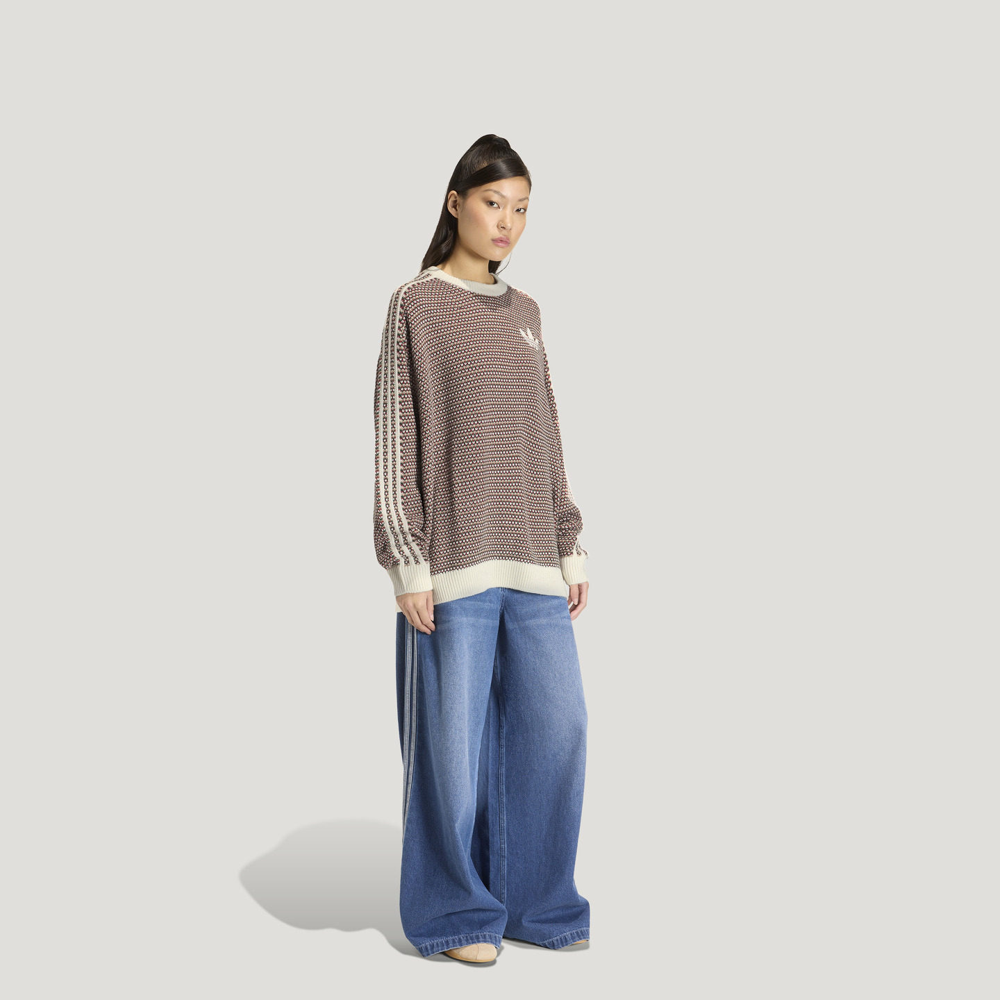 休闲度假风毛衣 垂坠宽松圆领针织衫女秋冬adidas阿迪达斯三叶草,淘宝优惠券,粉丝福利购,淘宝优惠卷