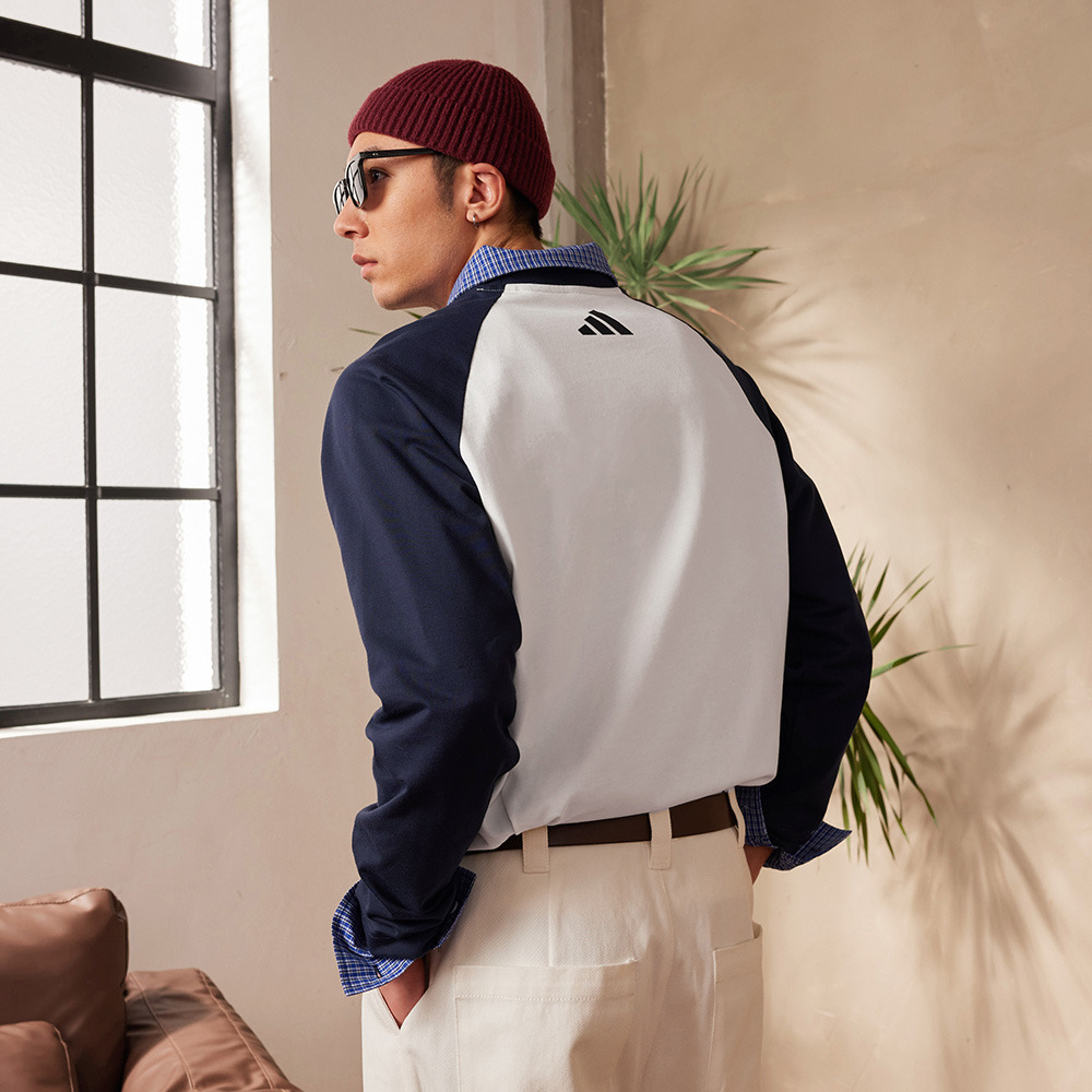 休闲宽松撞色纯棉圆领长袖T恤男女秋季adidas阿迪达斯轻运动 - 图0