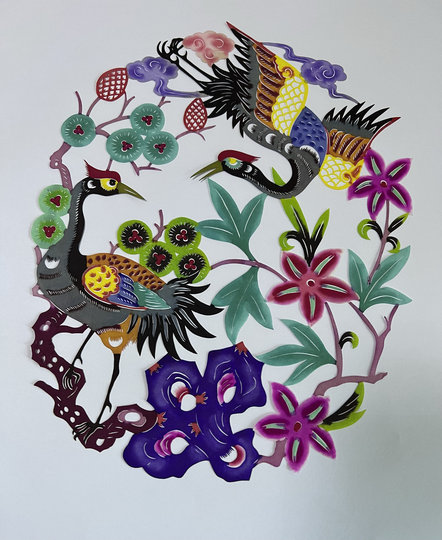 松鹤（仙鹤）延年 蔚县剪纸 手工精制 宣纸点染