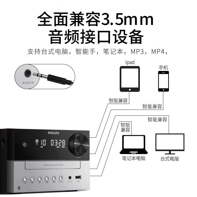 Philips/飞利浦 TAM3205飞利浦TAM3205无线蓝牙CD播放机组合音响 - 图2