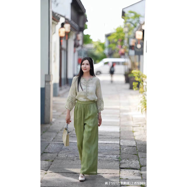 ໂສ້ງຂາຍາວແບບ Retro ramie ສອງຊັ້ນສຳລັບຜູ້ຍິງໃນລະດູຮ້ອນ ໂສ້ງຂາຍາວສີອອກໃໝ່ ເນື້ອແຂງ ແລະ ໂສ້ງຂາກວ້າງອະເນກປະສົງ