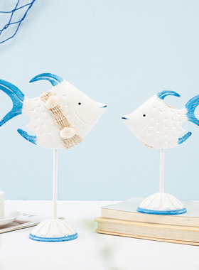 地中海简约创意木质手工艺品情侣鱼亲吻鱼摆件家居客厅动物饰品