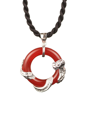 诗美琪男925银红玛瑙项坠吊坠