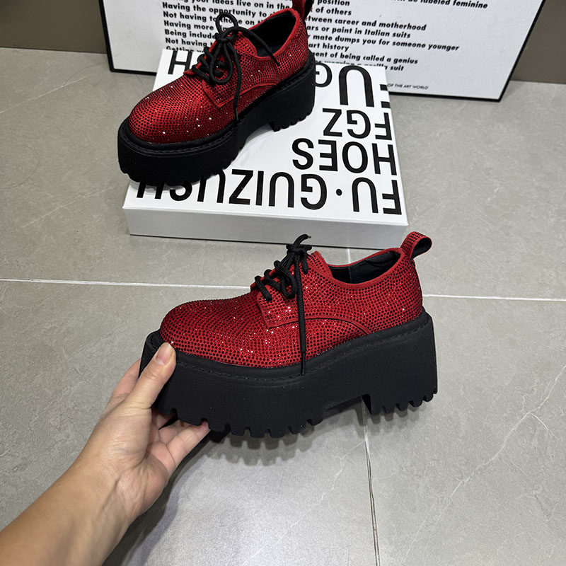 红色系带松糕鞋女厚底增高小个子显瘦圆头满钻单鞋韩版女鞋2016-9,淘宝优惠券,粉丝福利购,淘宝优惠卷