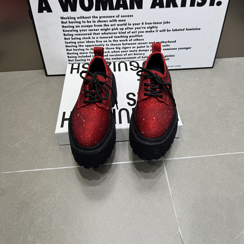 红色系带松糕鞋女厚底增高小个子显瘦圆头满钻单鞋韩版女鞋2016-9,淘宝优惠券,粉丝福利购,淘宝优惠卷