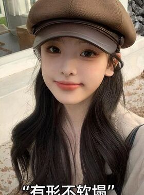 英伦风皮质贝雷帽女2026新款大头围显脸小八角帽时尚报童画家帽子