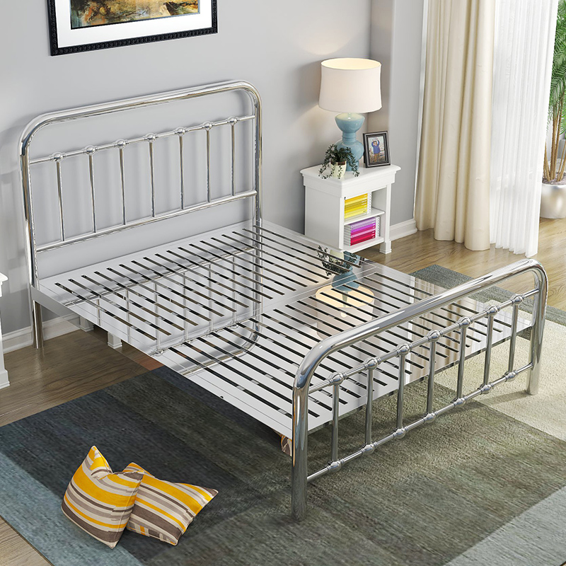 环保加厚304不锈钢床1.5m1.8米双人床卧室简约现代铁艺钢床架单人